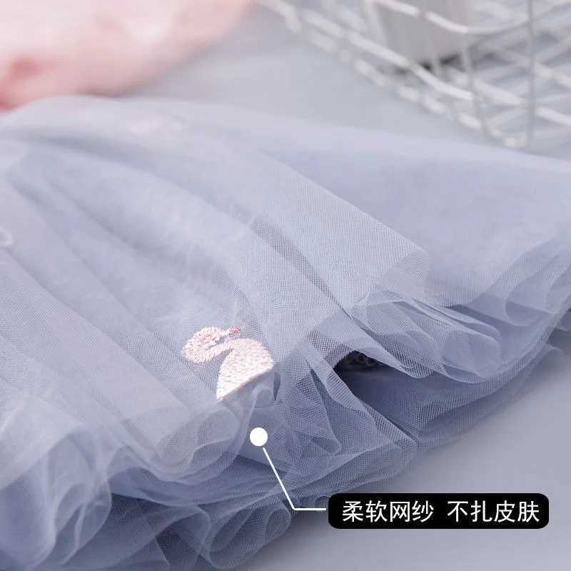 Flamingo Embroidery Girls Skirt Mesh Pleated Princess Skirt 2026 Summer Childrens Korean Fluffy Yarn Short Skirt 3-10T H260407