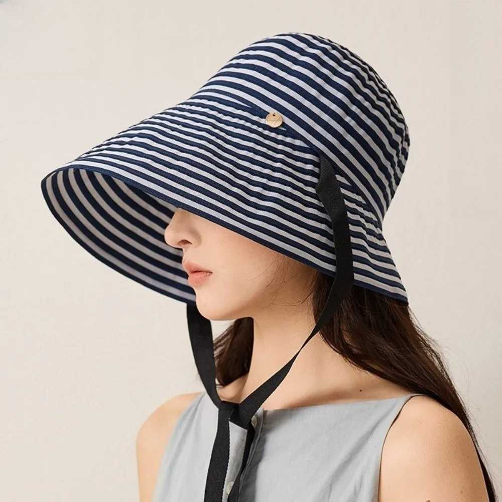 Hot Sale Wide Brim Striped Sun Hat Wide-Brimmed Foldable Fisherman Hat Striped Anti-uv UV Protection Hat Gift H260407