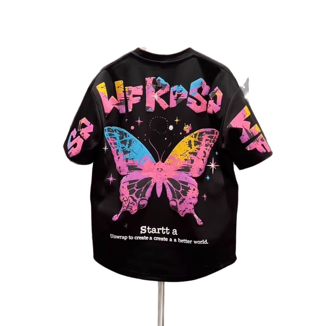 Luxury Brand Designer 2026 Summer New Men Short-Sleeve Embroidered Foam Print Painted Butterfly Casual Half-Sleeve T-Shirt Fashion Base Layer