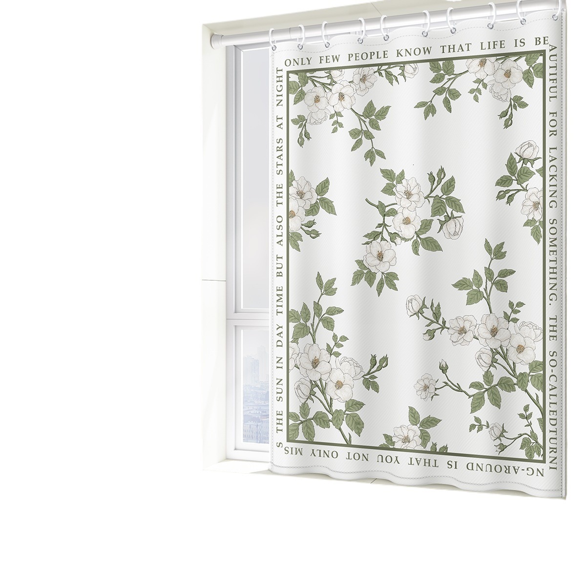 Shower Curtain Camellia Style Elegant Light Luxury Waterproof Wet And Dry Separation Partition Curtain For Bathroom Toilet Restroom