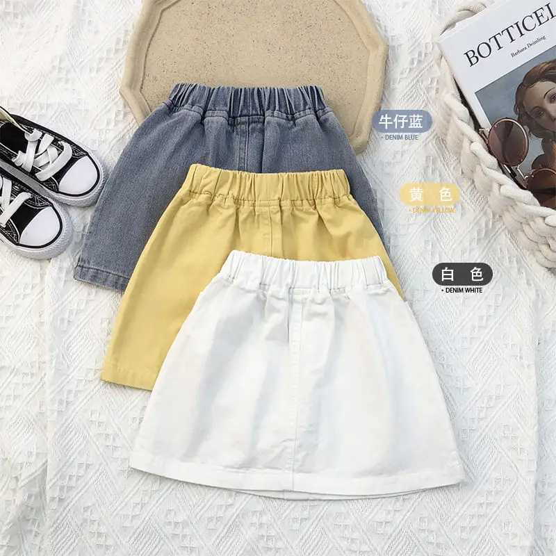 2026 New Girls Denim Short Skirt Summer Baby Girl Half Skirt Children Solid Color Half Body Wrap Buttocks Versatile Skirt H260407