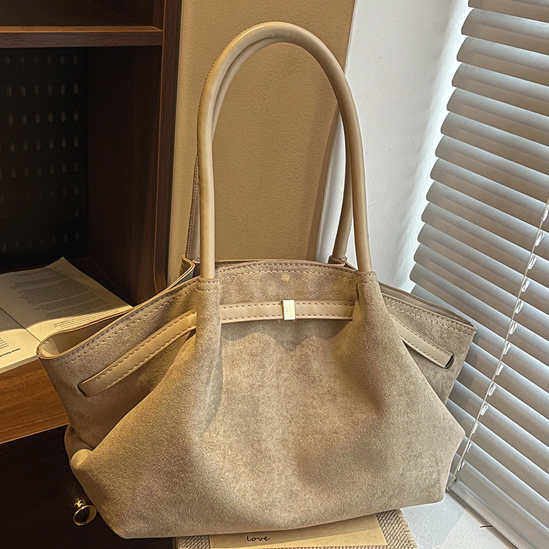2026 New Arrival Suede Hobo Tote Bag for Women - Premium Beige Faux Leather Handbag, Luxury Retro Large Capacity Shoulder Tote