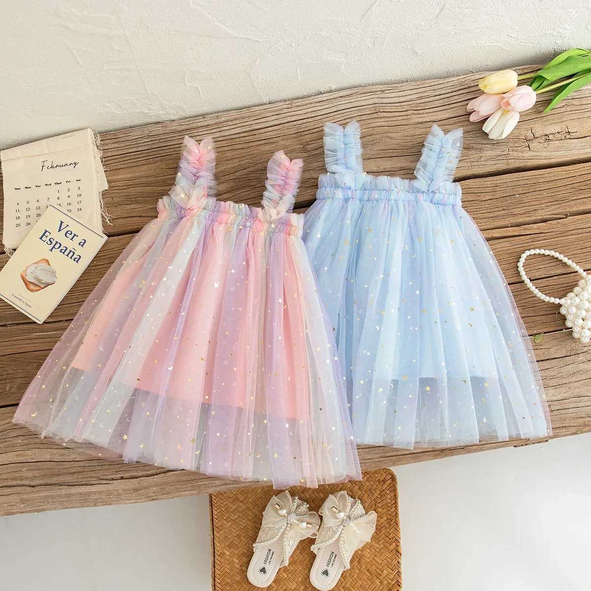 Baby Dresses Summer Colorful Sequins Mesh Baby Girl Dress Sweet Sling Girls Wedding Flower Girl Kids Dress Baby Girl Clothes H260407