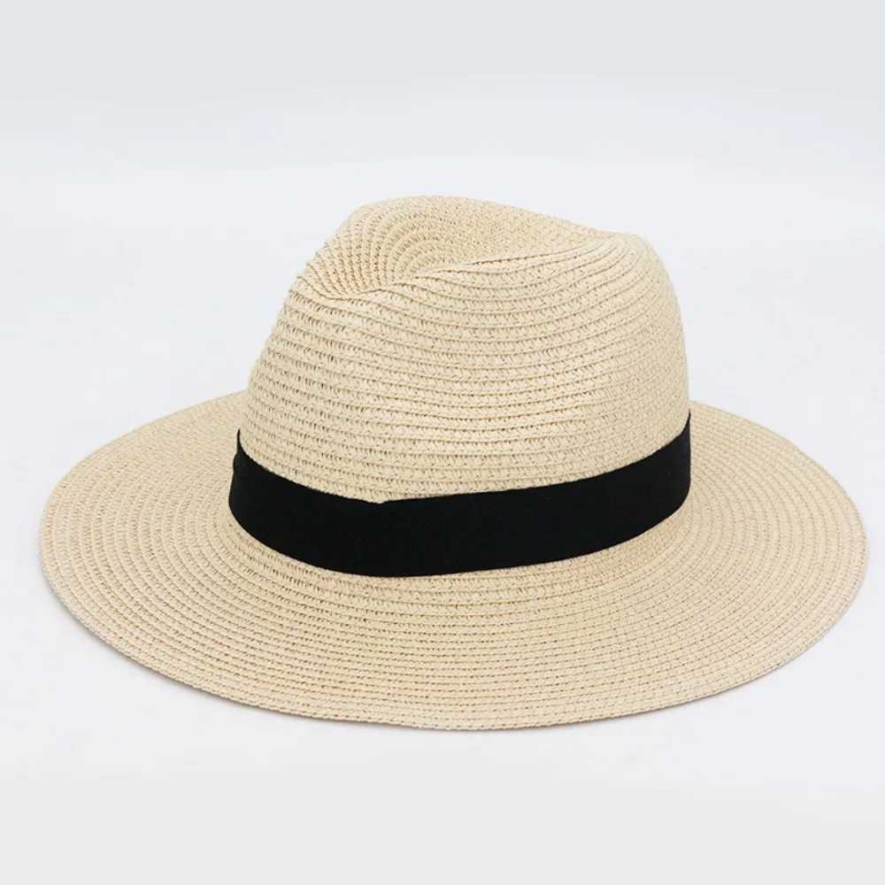 Senker Fashion Sun Hats for Women UV Protection Packable Wide Brim Straw Hat for Men Beach Summer Vacation Travel H260407