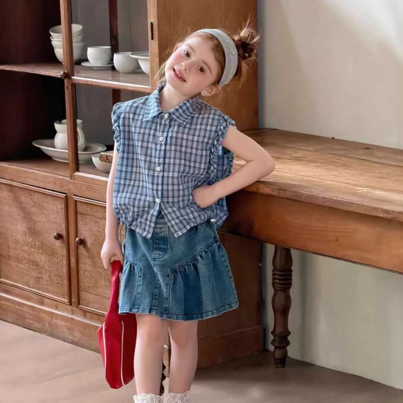 26 Spring Summer Cotton Girls Ruffled Denim Skirt New Korean Style Children Baby Versatile Denim Short Dress 2-14 Years Outfit H260407