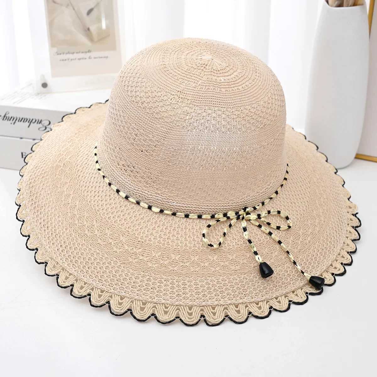 2025 Summer New Womens Wide Brim Straw Sun Hat - Foldable UV Protection Beach Travel Hat for Outdoor Stylish Sunblock H260407