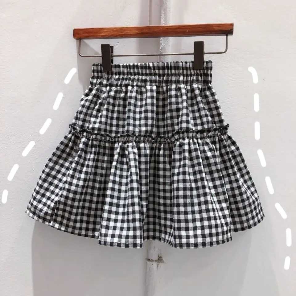 Girls Plaid Puff Skirt Summer 2026 Kids Versatile Half Length Skirt Child Bubble Skirt Hot Sale H260407