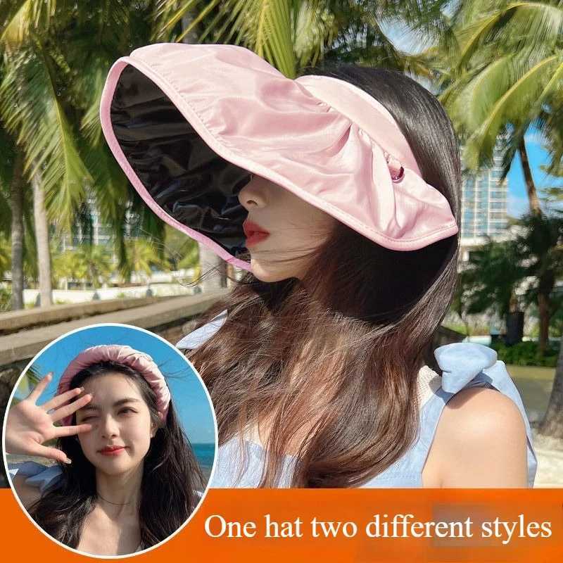 Black Rubber Sun Visor for Women Summer Dual-use Adjustable Headband Outdoor UV Sun Protection Empty Top Sun Hat H260407