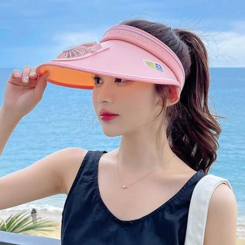 Anti-Uv Rechargeable Fan Hat for Women Sun Protection Summer Outdoor Large Brim Open-Top Cycling Leisure Sun Hat H260407