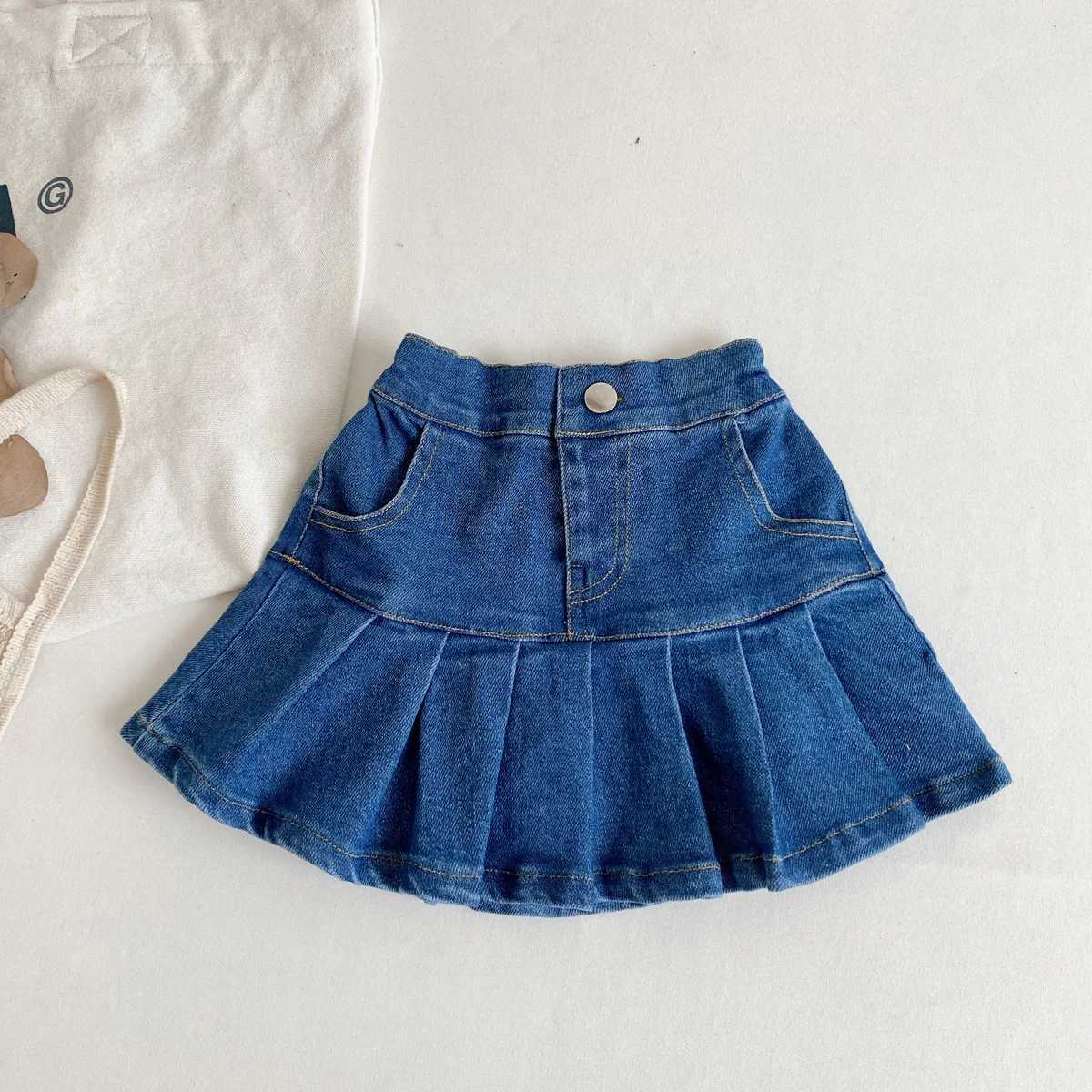 Girls Denim Pleated Skirt Pants Childrens Clothing 2025 Summer Japanese Korean Baby Girl Elastic Short Skirt Half Body Skirt H260407