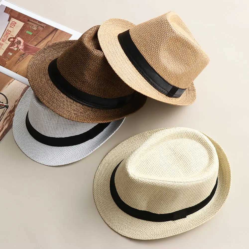 Fashion Straw Panama Cap Summer Beach Wide Brim Sun Hat Gangster Cap Unisex Jazz Dress Hat Cowboy Fedora Hat H260407