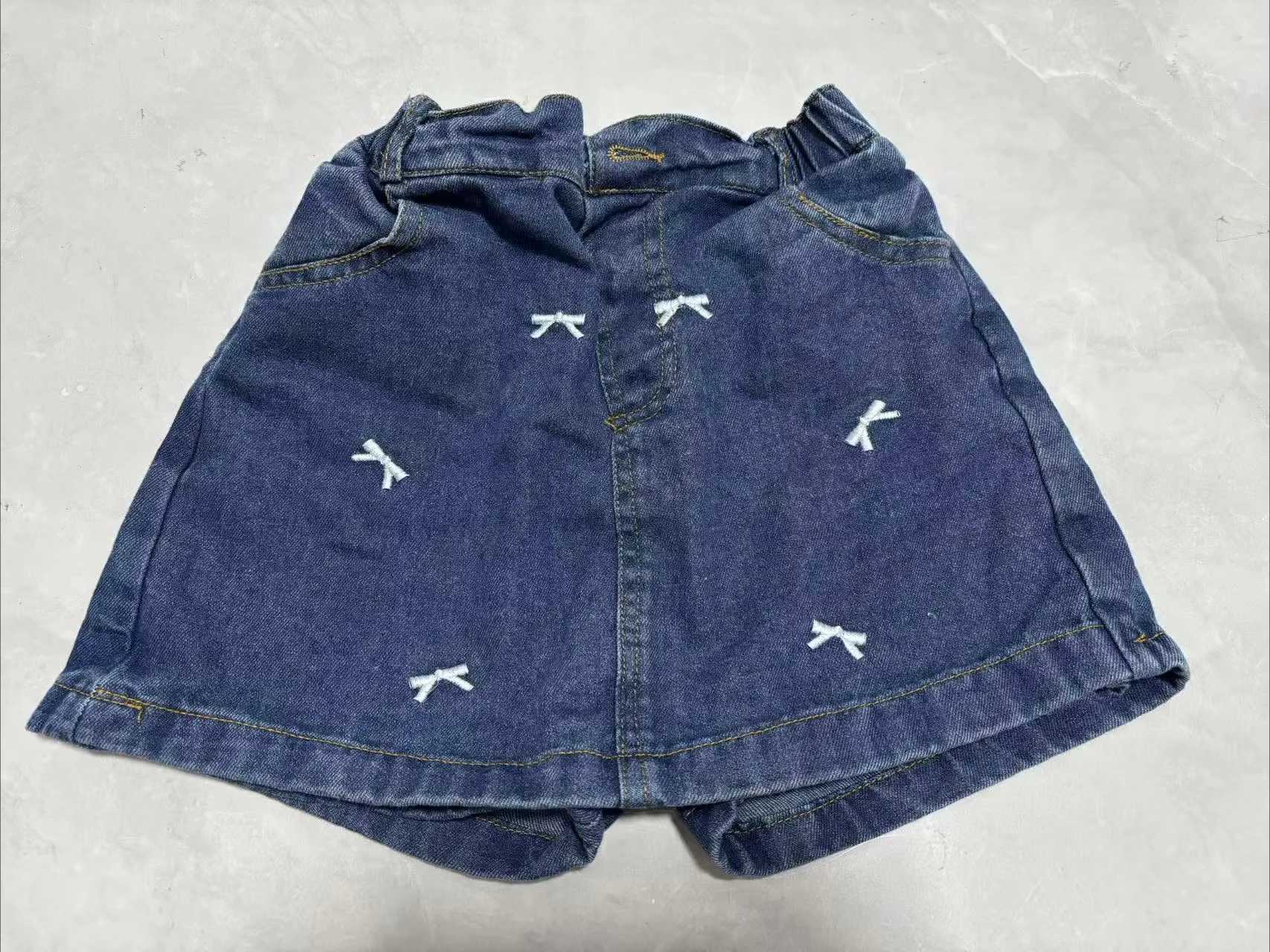 New Korean Childrens Clothing Styles Skirt Spring Summer Girls Embroidered Bow Washed Denim A-line Half Length Skirt Pants 2-9Y H260407