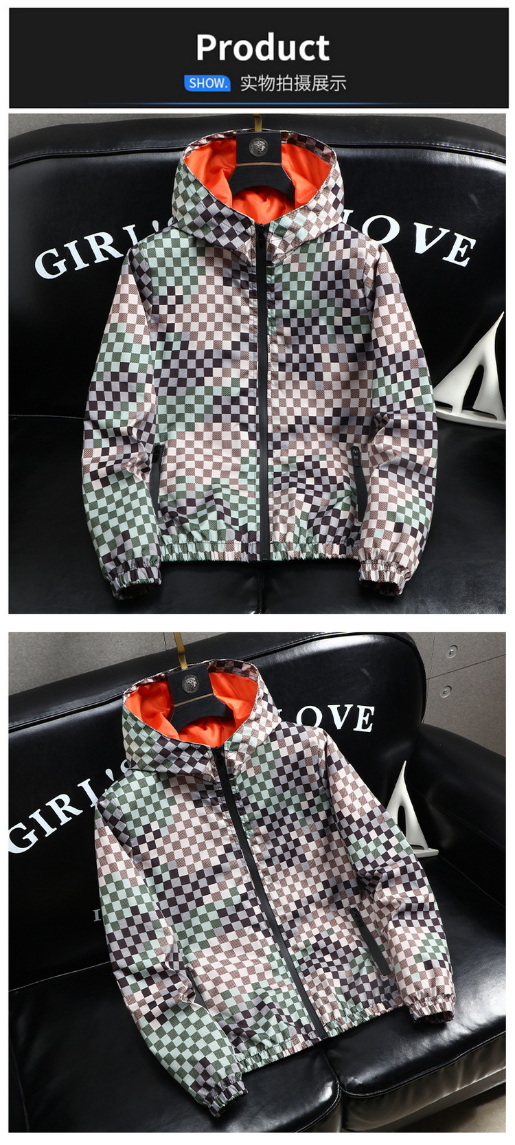 European Station Light Luxury Men's Designer Clothing Plus Size Spring Jacket Men's Casual Hooded Oversized Plaid Coat Outdoor Fashion Trend