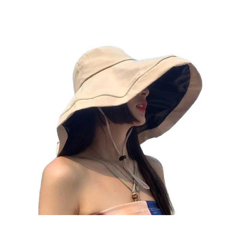 1pc Cosplay Womens Wide-brimmed Hat Soft Reversible Super-large Brim Summer Beach Hat Breathable Face-covering Slim Visor H260407