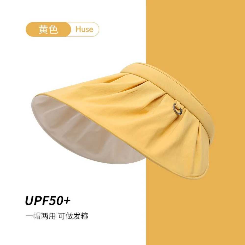 Summer Hat in Summer UV Resistant Empty Top Sun Hat Versatile Large Brim Face Covering Hair Tie Sun Shell Hats for Women Girl H260407