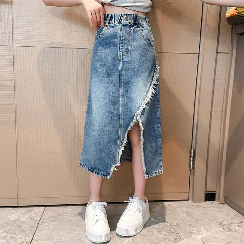 5 6 7 8 9 10 11 12 13 Year Teen Girls Denim Skirt New Fashion Korean Version Split Long Skirt Children Clothing Birthday Present H260407