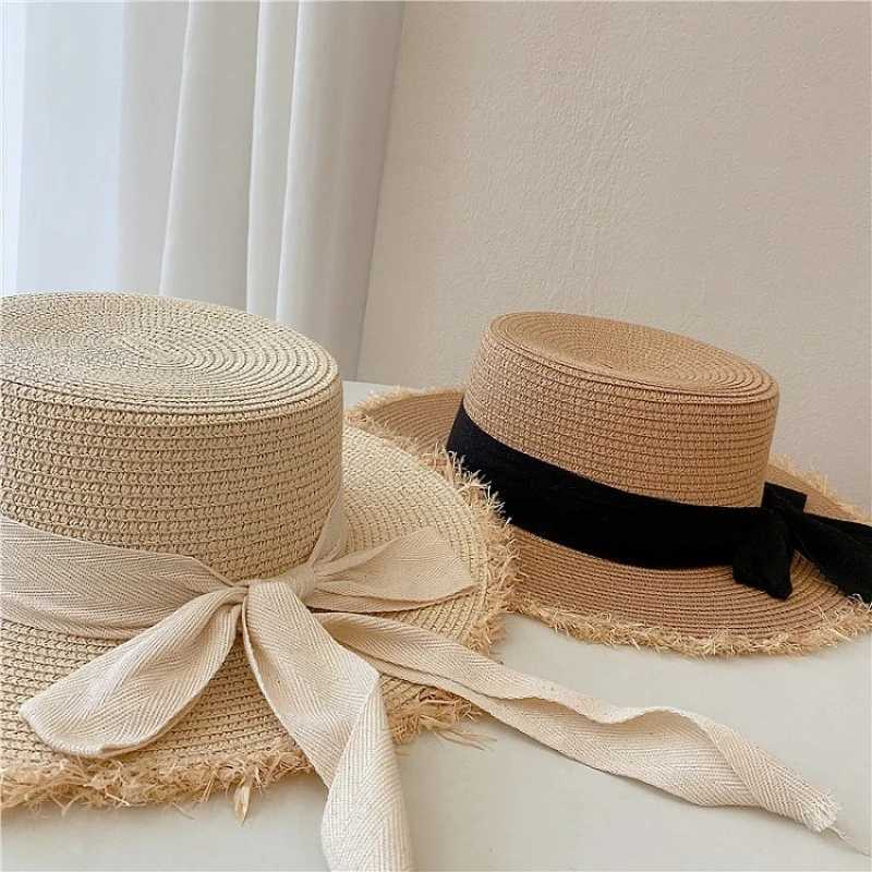 New Summer Sun Protection Woven WomenS Straw Hat Bow Tie Elegant Beach Hat Large Brim Sun Hat For Vacation H260407