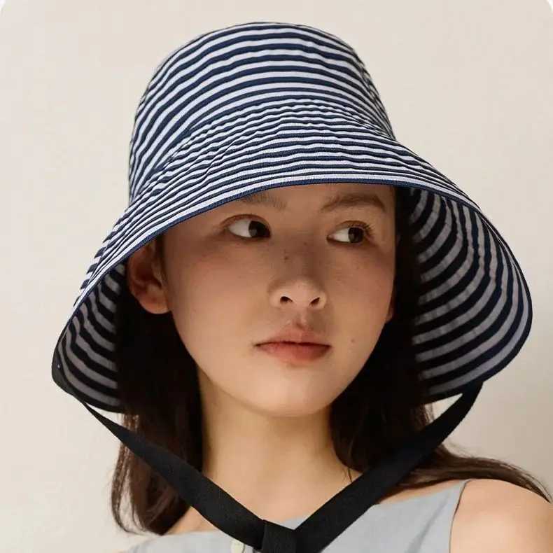 Striped Sunglasses Hat Versatile Sun Hat Foldable Summer UV Protection Wide-Brimmed Fishermans Hat UPF50 H260407