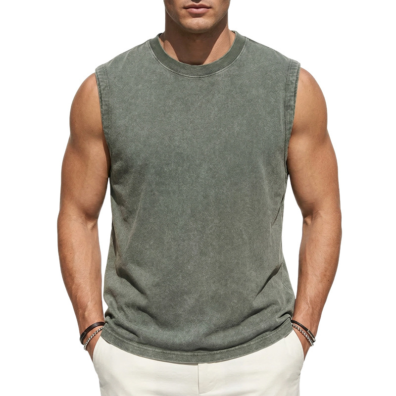American Style Men's Short-Sleeve Sweatshirt with Distressed Look