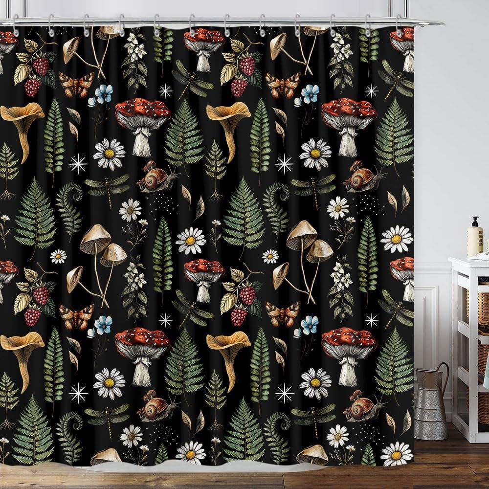 Shower Curtain White Camellia Floral Plant Design Digital Printing Bathroom Partition Curtain With Hooks Black Gold Color