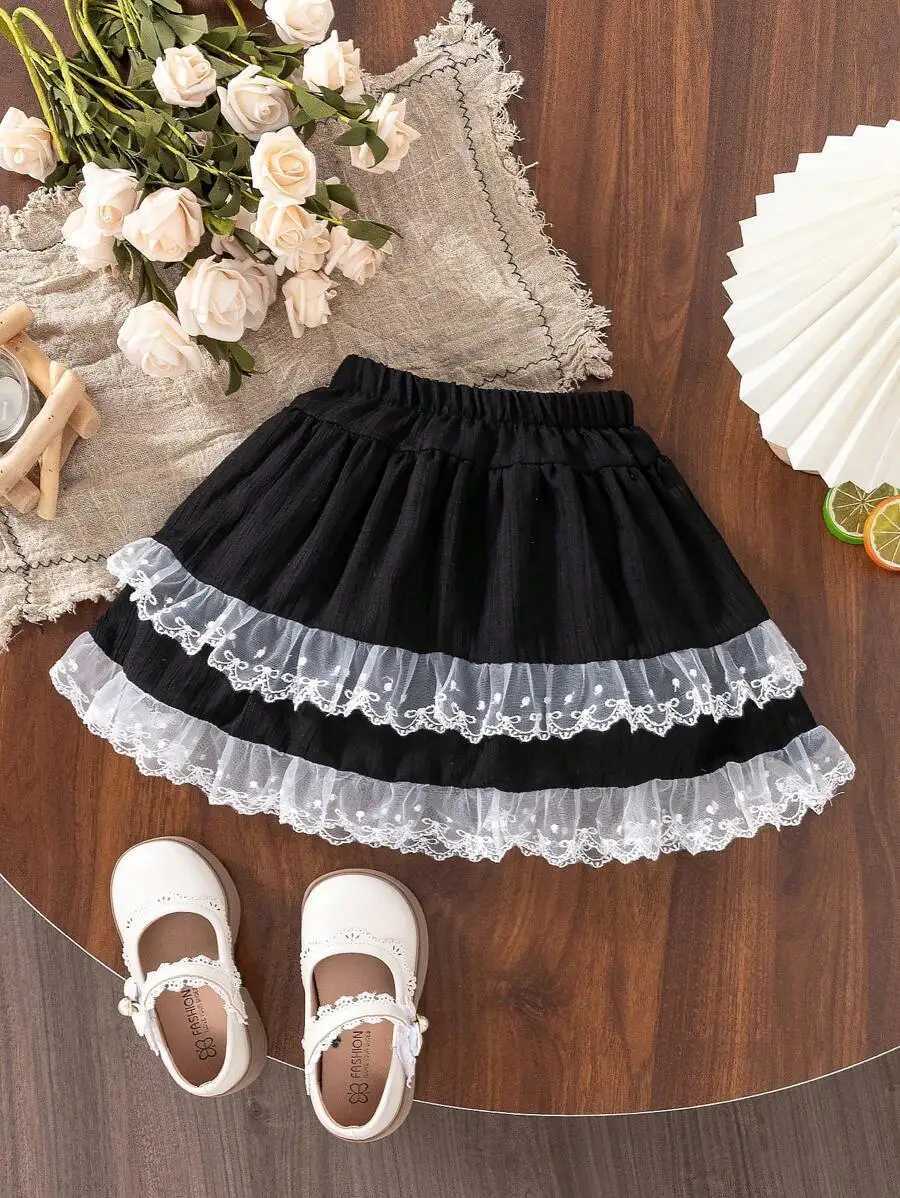 White Tiered Lace Skirt for Girls Sweet Ruffled Design with Elastic Waist H260407