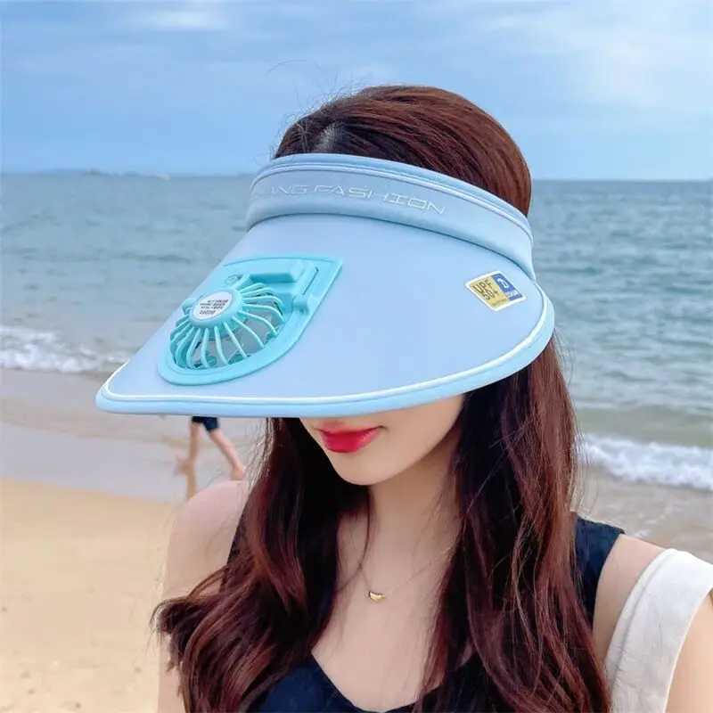 Anti-Uv Rechargeable Fan Hat for Women Sun Protection Summer Outdoor Large Brim Open-Top Cycling Leisure Sun Hat H260407