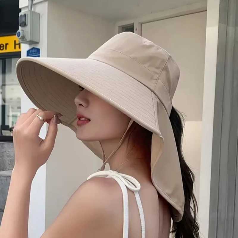 New summer ponytail hat with large brim sun visor womens neck protection fishermans hat outdoor hat H260407