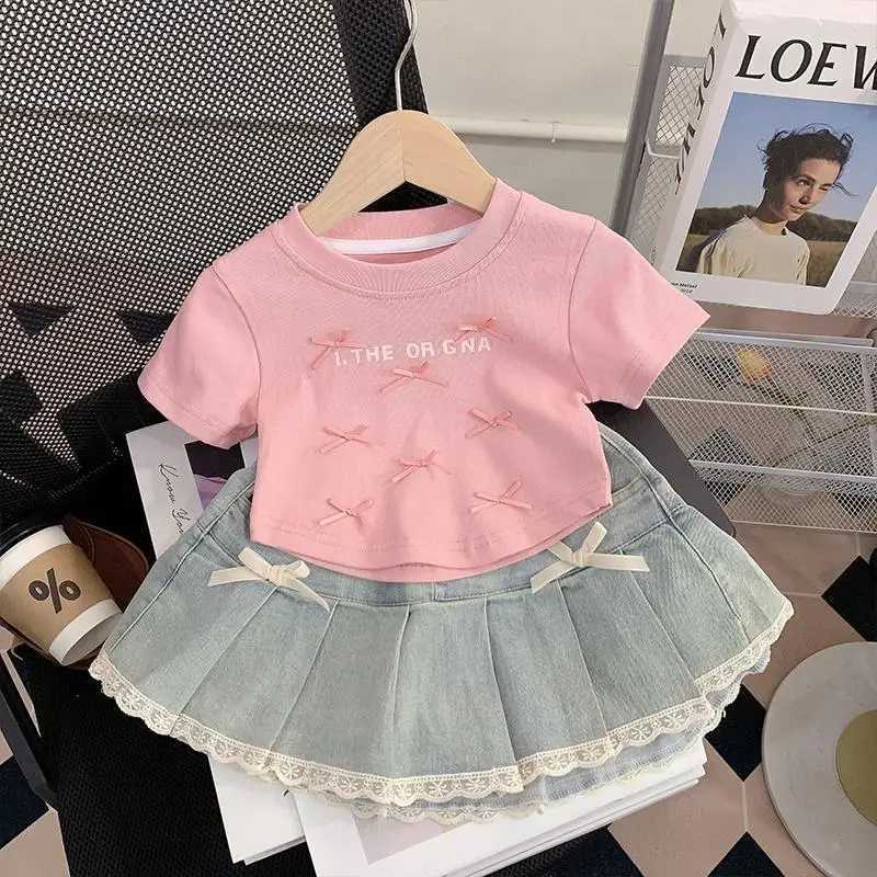 Baby Girls Denim Lined Skirt Summer Clothes New Korea Fashion Bow Princess Skirt Childrens Costume 2-10Year Kids A-line Skirt H260407