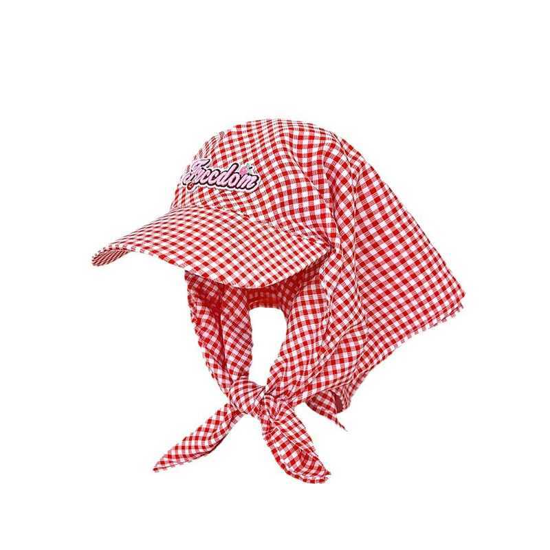 Womens Sunshade Hats Plaid Simple Sweet Personality Fashion Trendy Korean Style Versatile Headwears Outdoor Beach Head Scarfs H260407