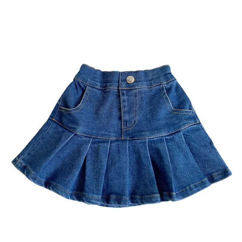Girls Denim Pleated Skirt Pants Childrens Clothing 2025 Summer Japanese Korean Baby Girl Elastic Short Skirt Half Body Skirt H260407