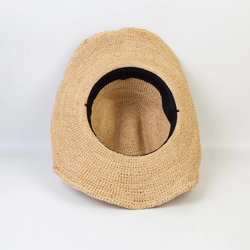 Hand-crocheted Natural Raffia Straw Western Cowboy Hat for Women Men Summer Wide Brim Sun Hat Outdoor Breathable Beach Panama 260407