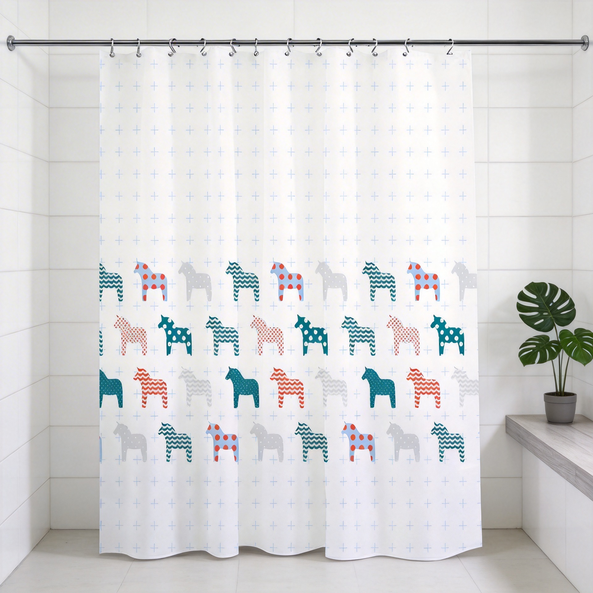 Shower Curtain Nordic Style PEVA Partition Cute Cartoon Carousel Pattern Dry And Wet Separation Bathroom Decor