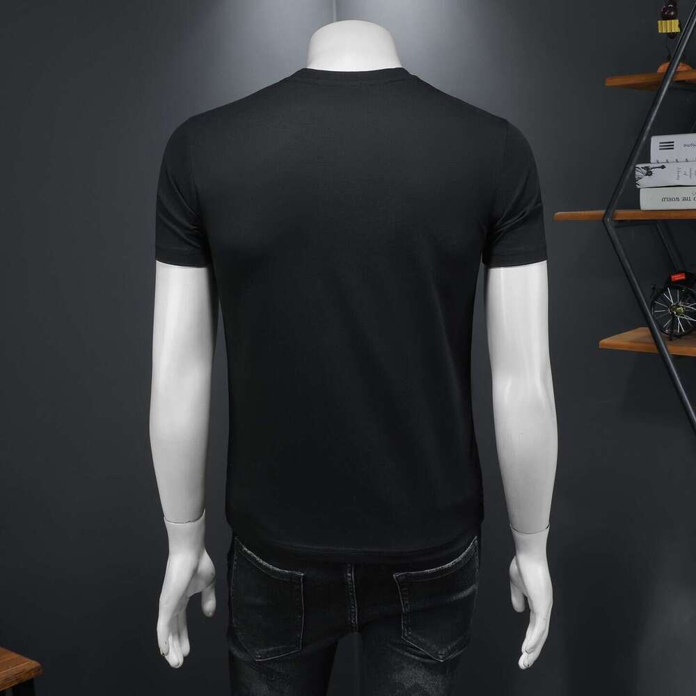 European 2026 Summer New Men's Embroidered T-Shirt, Round Neck Pullover, Short Sleeve, Simple Base Shirt