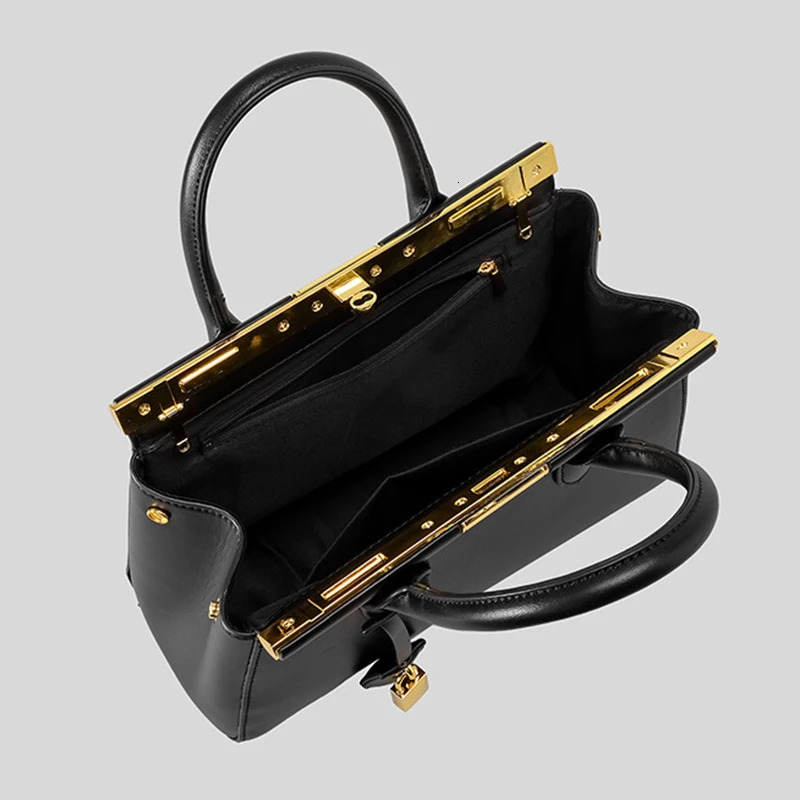y Leather Handbag Large-capacity Briefcase With Gold Clasp Women Elegant Shoulder Crossbody Bag Clip n Tote Bag 260403