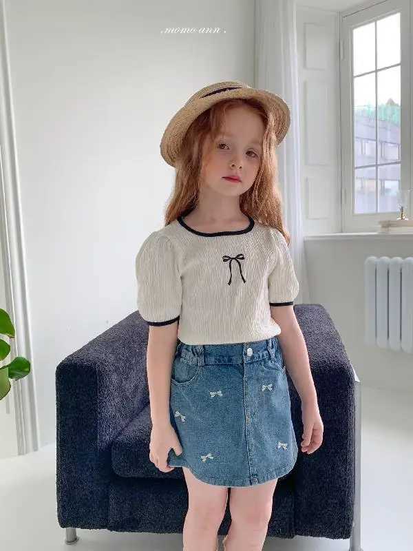 New Korean Childrens Clothing Styles Skirt Spring Summer Girls Embroidered Bow Washed Denim A-line Half Length Skirt Pants 2-9Y H260407