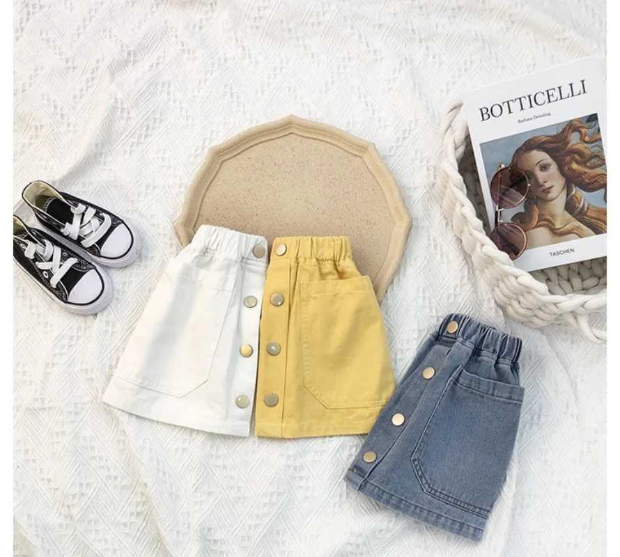 2026 New Girls Denim Short Skirt Summer Baby Girl Half Skirt Children Solid Color Half Body Wrap Buttocks Versatile Skirt H260407