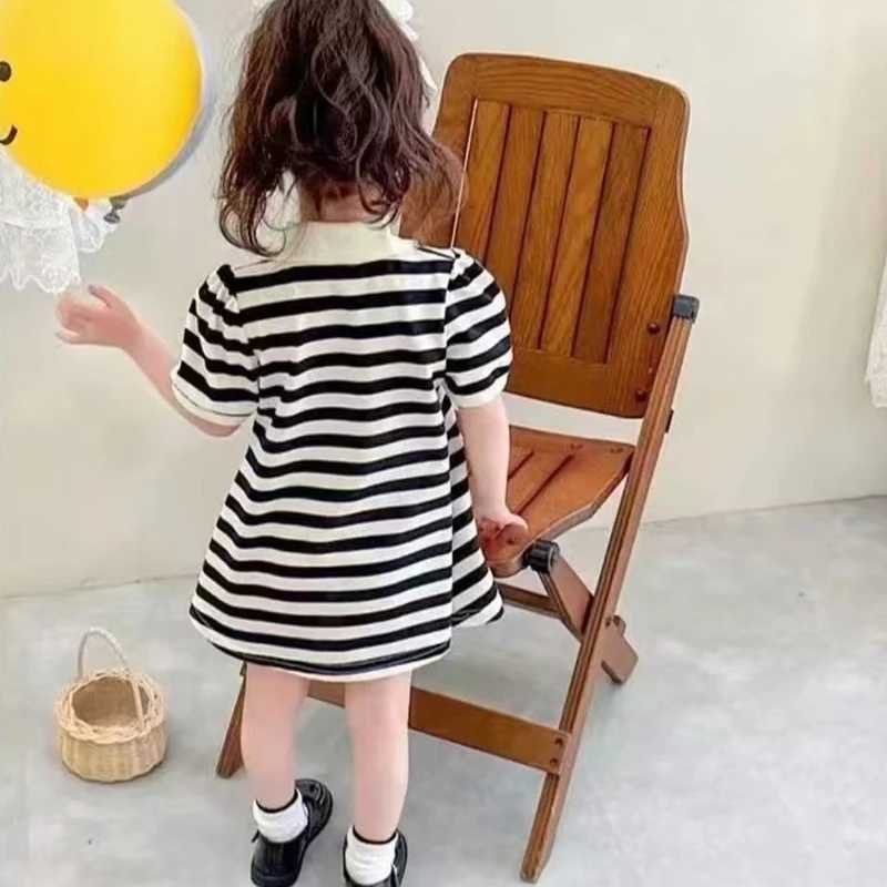 1pcs Children Short Sleeve Dress Kids Leisure Skirts Summer Baby Black White Stripe Skirt Pupil Girls Fashion Clothes 80cm-160cm H260407