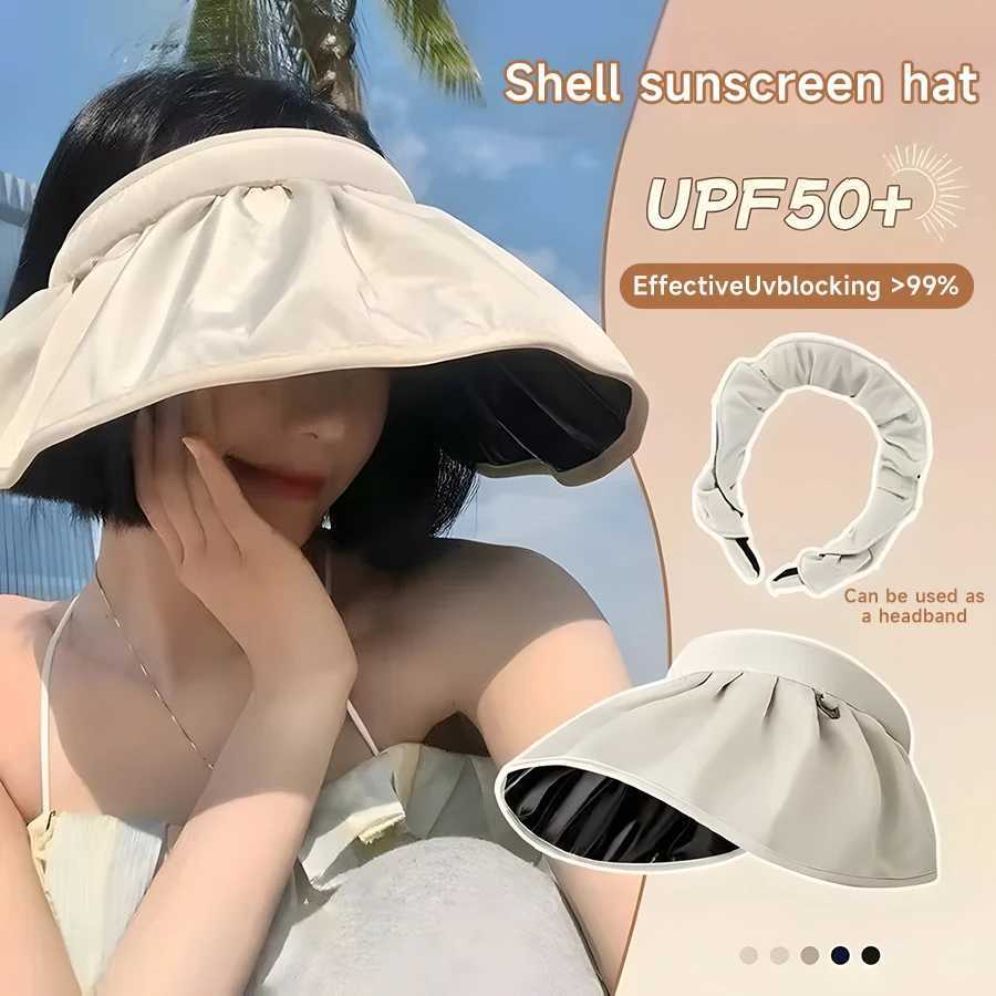 Stylish Summer Sun Hat Women Foldable Hair Hoop Hat Portable Outdoor Beach Soft Foldable Summer Sunshade Wide Brim Hat H260407