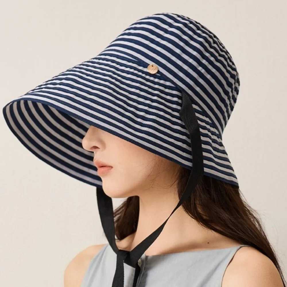 Hot Sale Wide Brim Striped Sun Hat Wide-Brimmed Foldable Fisherman Hat Striped Anti-uv UV Protection Hat Gift H260407