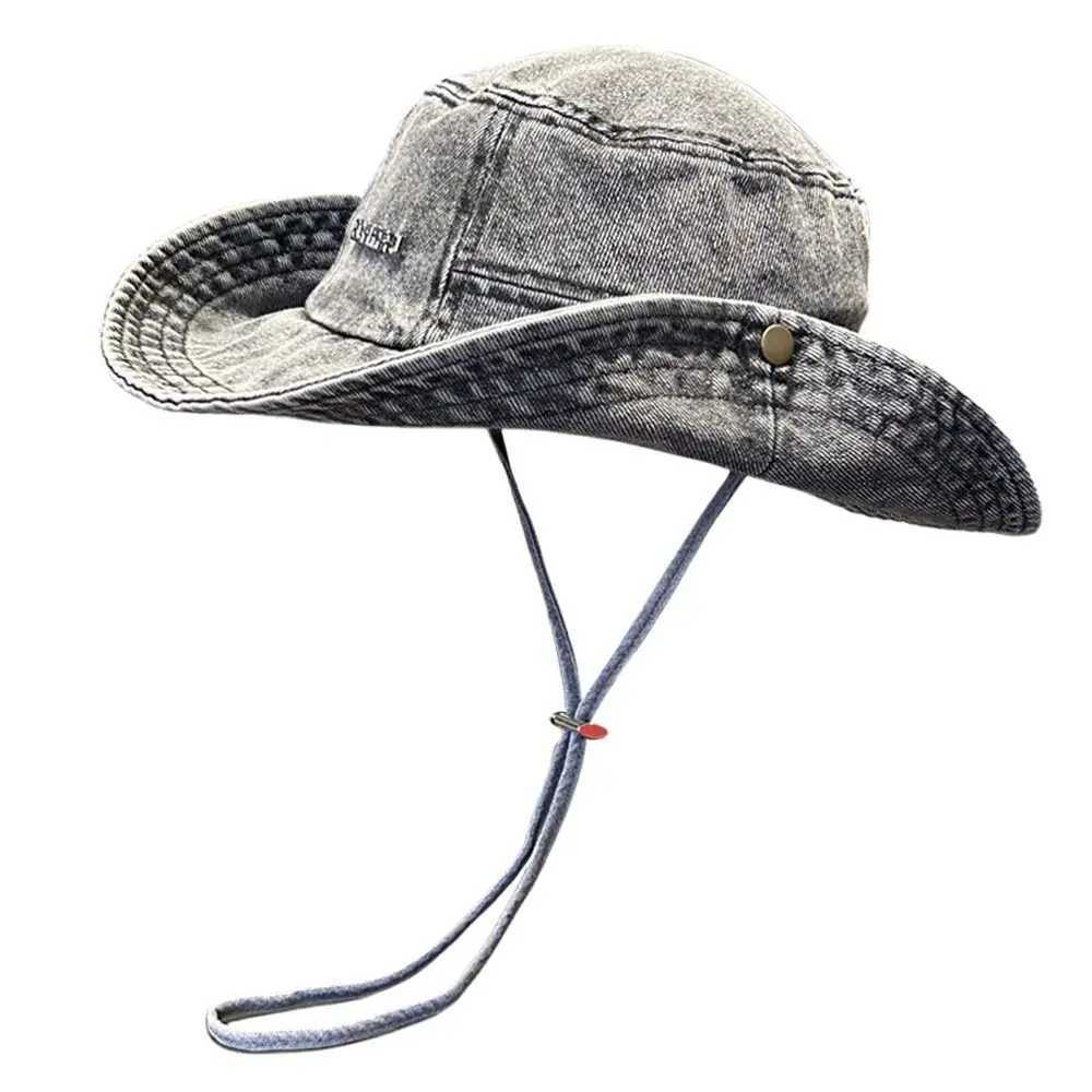 Portable Sun Protection Denim Cloth Bucket Hat Anti-UV Retro Cowboy Hat Casual Breathable Fisherman Cap Outdoor H260407