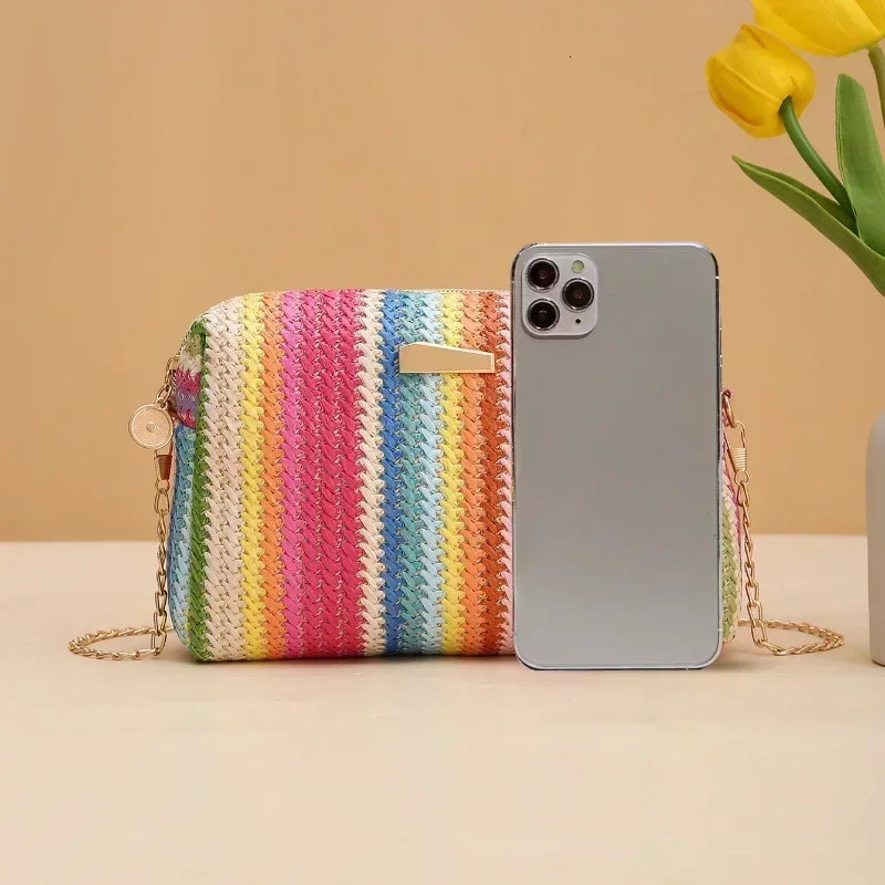 Rattan Knitting Women Straw Bag Beach Summer Chain Small Purse and Handbag Female Shoulder Crossbody Bags Travel n Flap Bag 260403