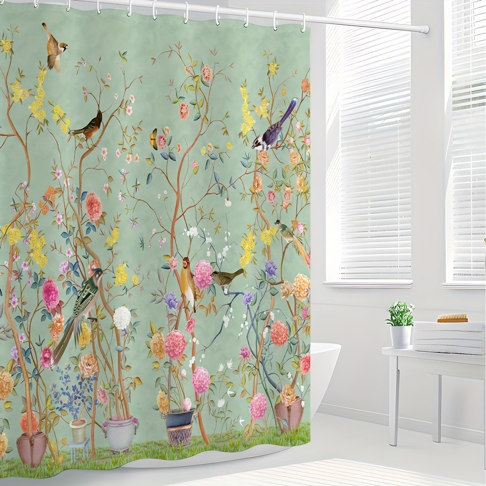 Shower Curtain Flower Bird Butterfly Scenery Spring Colorful Floral Exquisite Luxury Style For Usa Europe Bathroom
