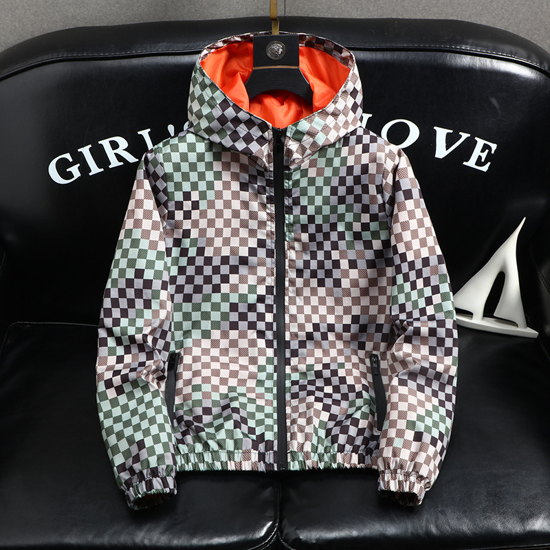 European Station Light Luxury Men's Designer Clothing Plus Size Spring Jacket Men's Casual Hooded Oversized Plaid Coat Outdoor Fashion Trend