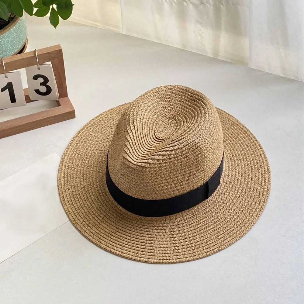 Sombrero panam de paja de ala ancha para hombre y mujer sombrero Fedora de verano para playa sombrero de paja UPF para mujer H260407