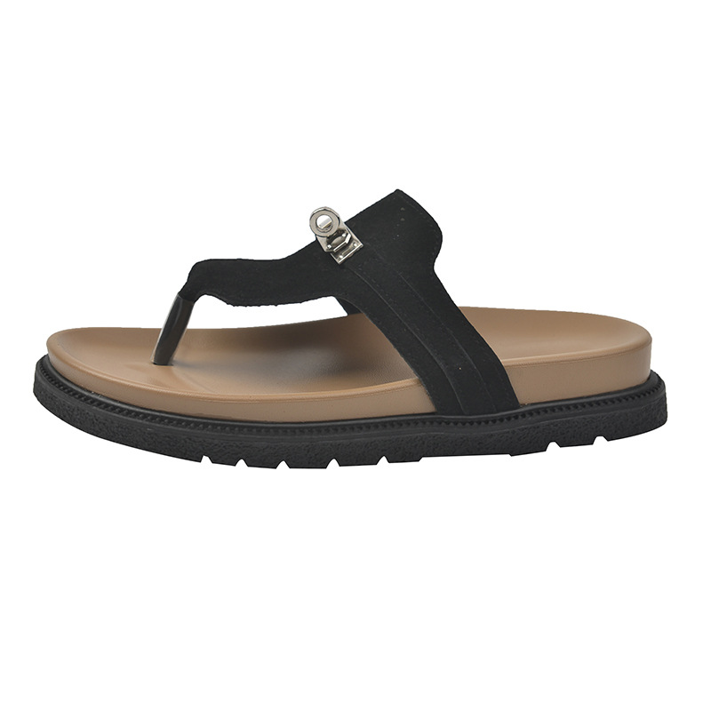 2026 summer new outdoor leisure clip toe designer slippers breathable classic metal buckle beach shoes sandals for women