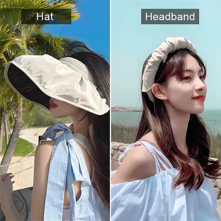 Stylish Summer Sun Hat Women Foldable Hair Hoop Hat Portable Outdoor Beach Soft Foldable Summer Sunshade Wide Brim Hat H260407