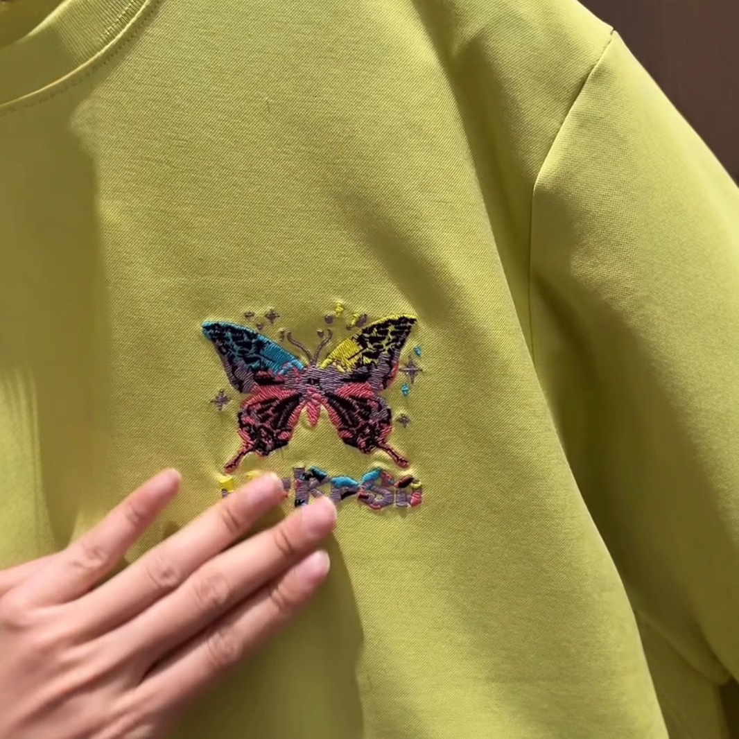 Luxury Brand Designer 2026 Summer New Men Short-Sleeve Embroidered Foam Print Painted Butterfly Casual Half-Sleeve T-Shirt Fashion Base Layer