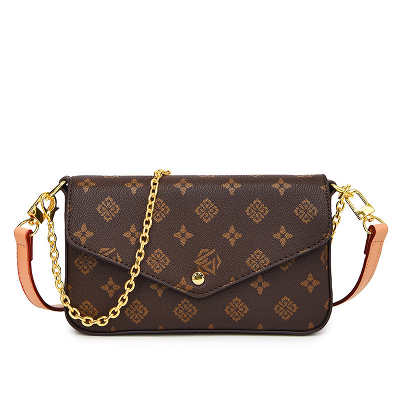 2025 New Arrival Monogram Print Envelope Bag, Women's PU Leather Flap Crossbody with Gold Chain, Trendy 3-Way Shoulder/Crossbody/Top Handle Bag f