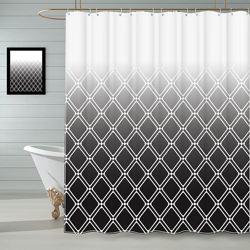 Shower Curtain Gradient Color Diamond Plaid Pattern Digital Printing Waterproof Luxury Style Bathroom Partition Curtain