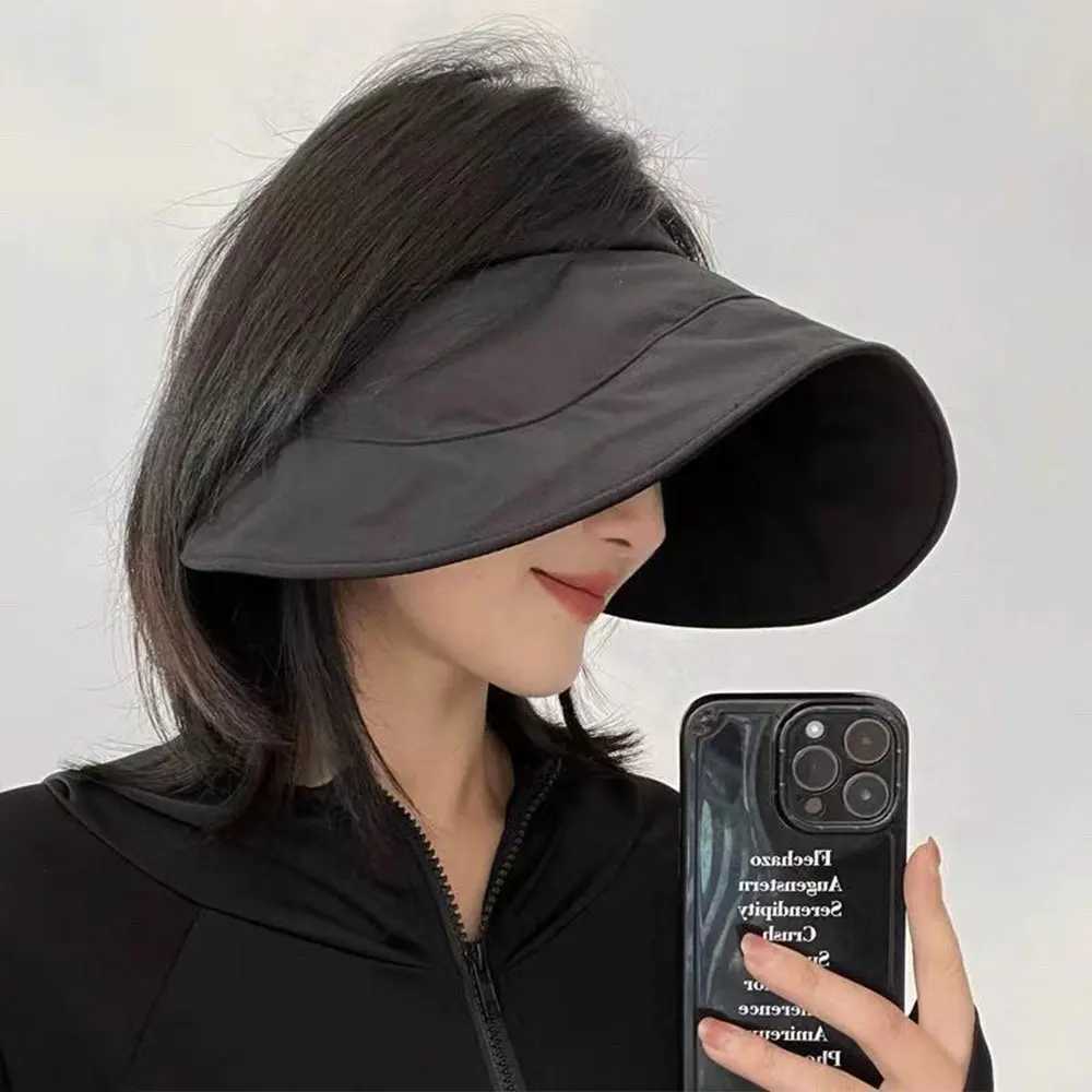 New Summer Sun Hat for Women Anti-UV Beach Visor Caps Girls Hollow Top Folding Sunscreen Beach Hat Outdoor Wide-Brim Caps H260407